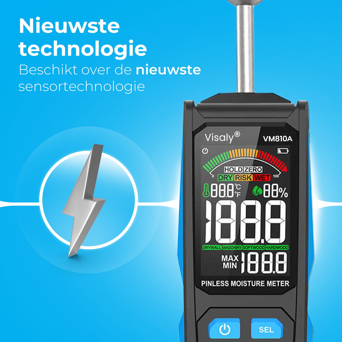 Pinless Vochtmeter VM810A Pro